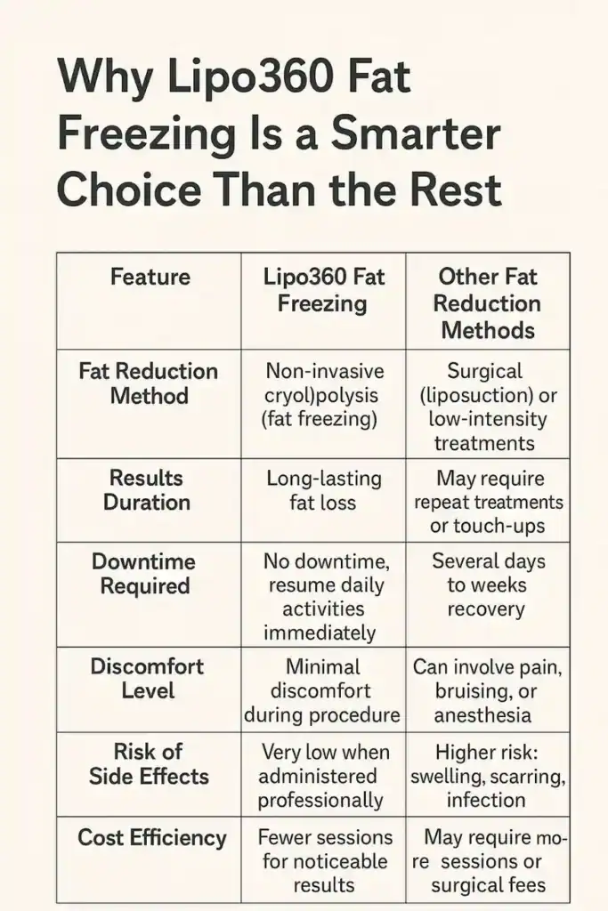 Is it possible to permanently freeze fat cells? 2 Table showing benefits of fat freezing to remove fat cells Salisbury from Lipo 360