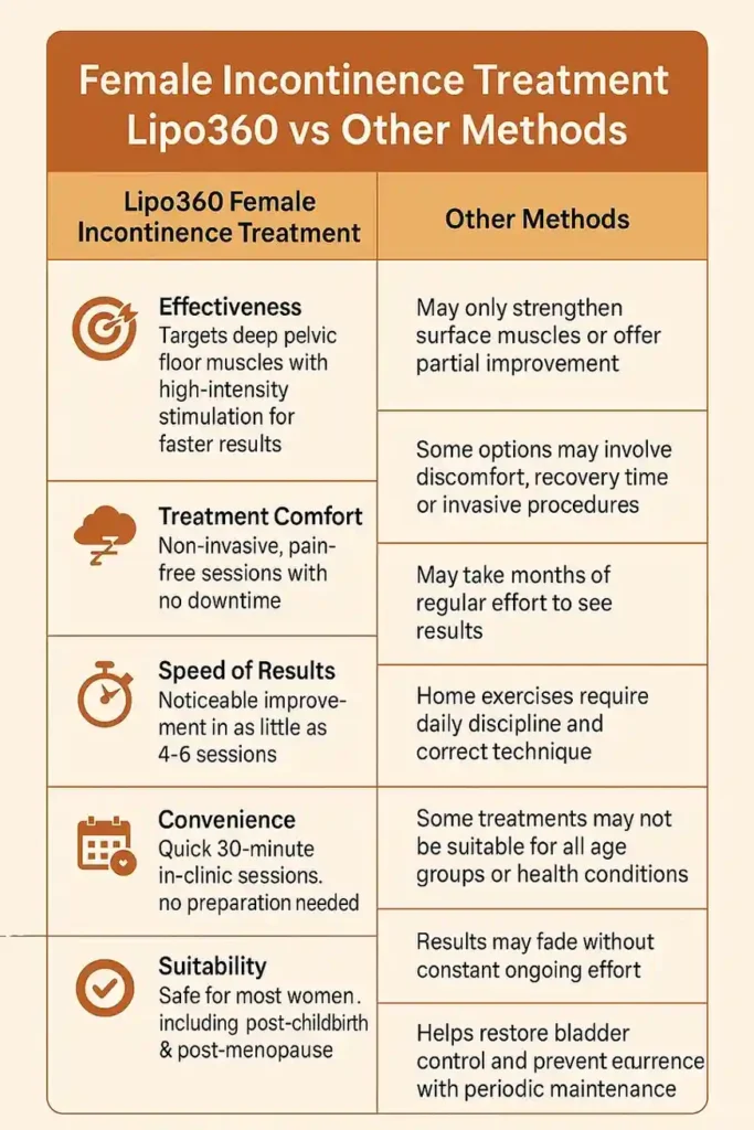 Comprehensive Guide To Female Incontinence Treatment Options 1 Table showing benefits of incontinence treatment Salisbury